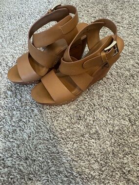 Joie Tan Brown Strappy Wedge Sandals